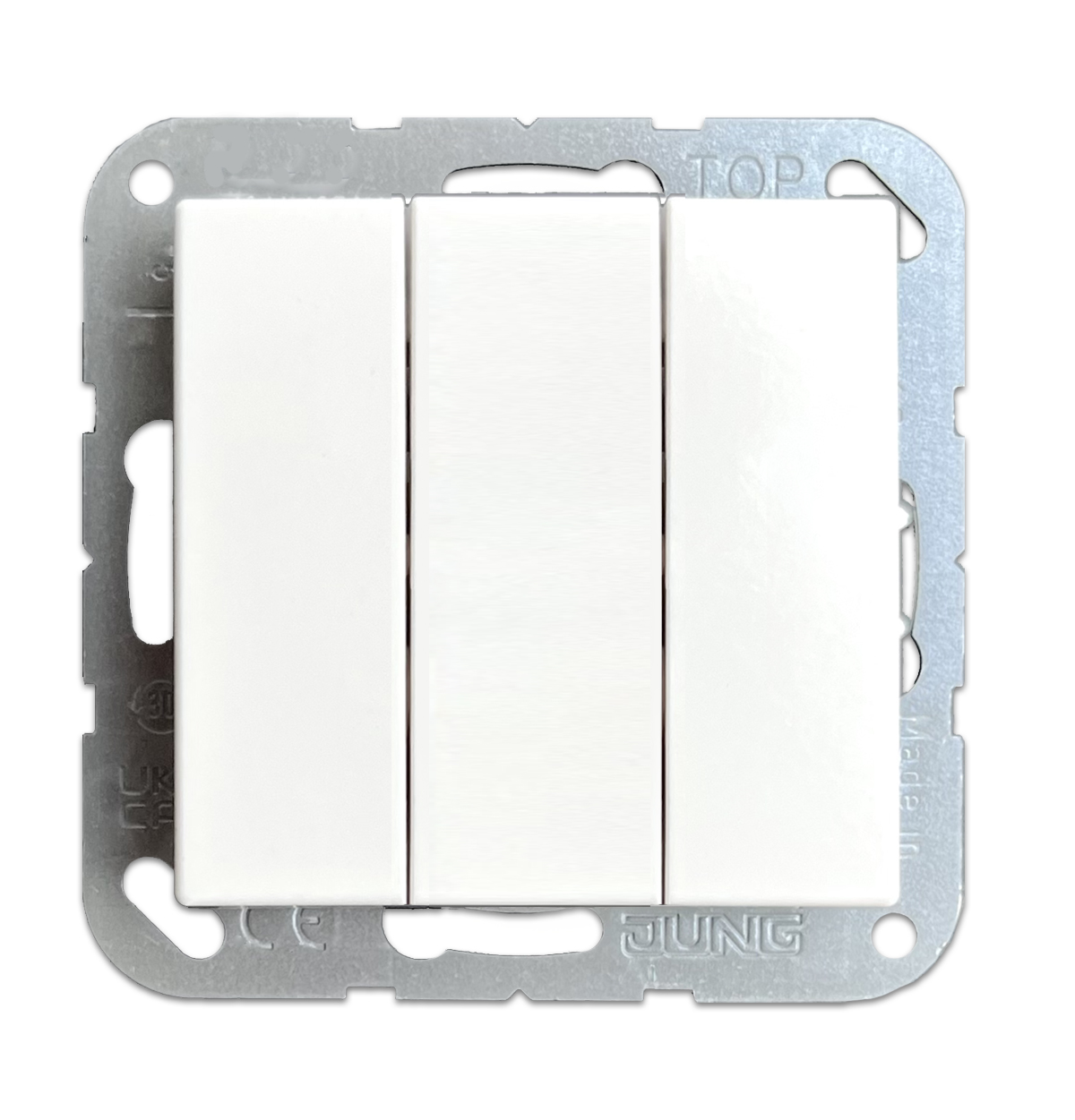 Set d'interrupteurs à bascule triples avec bascules : JUNG 5306 EU + JUNG A 593 WW blanc alpin.